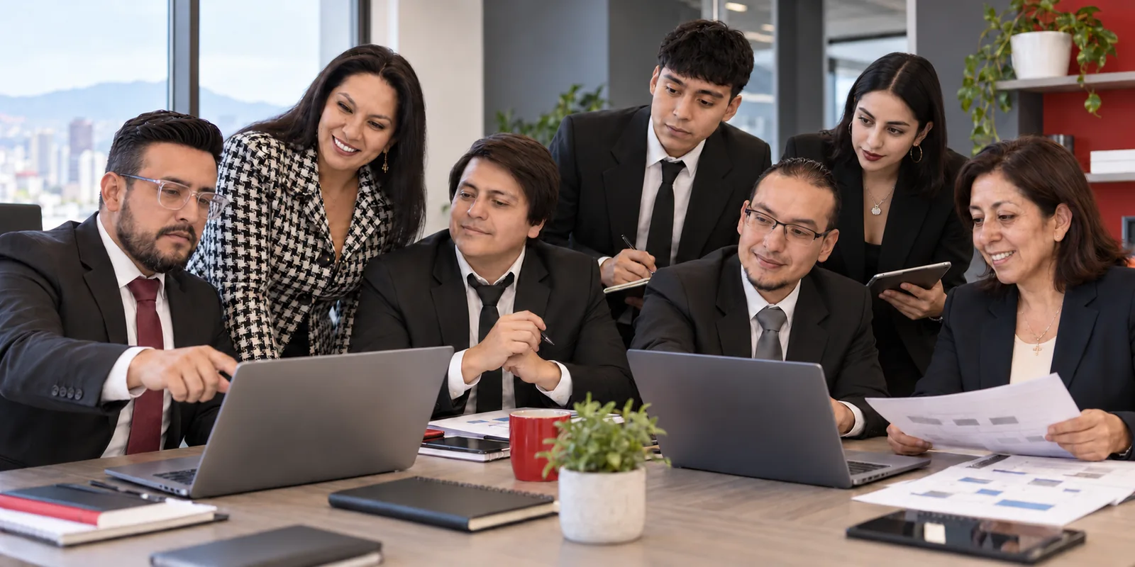 Equipo de Wide reunido en la oficina